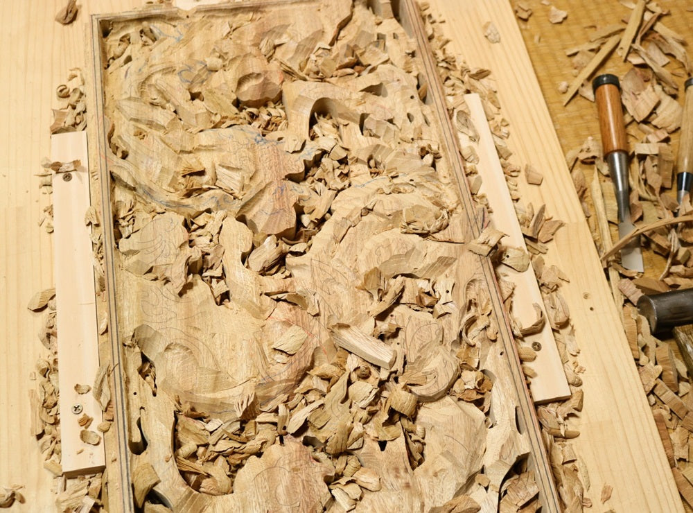 【雲龍】彫刻パネル　粗彫り